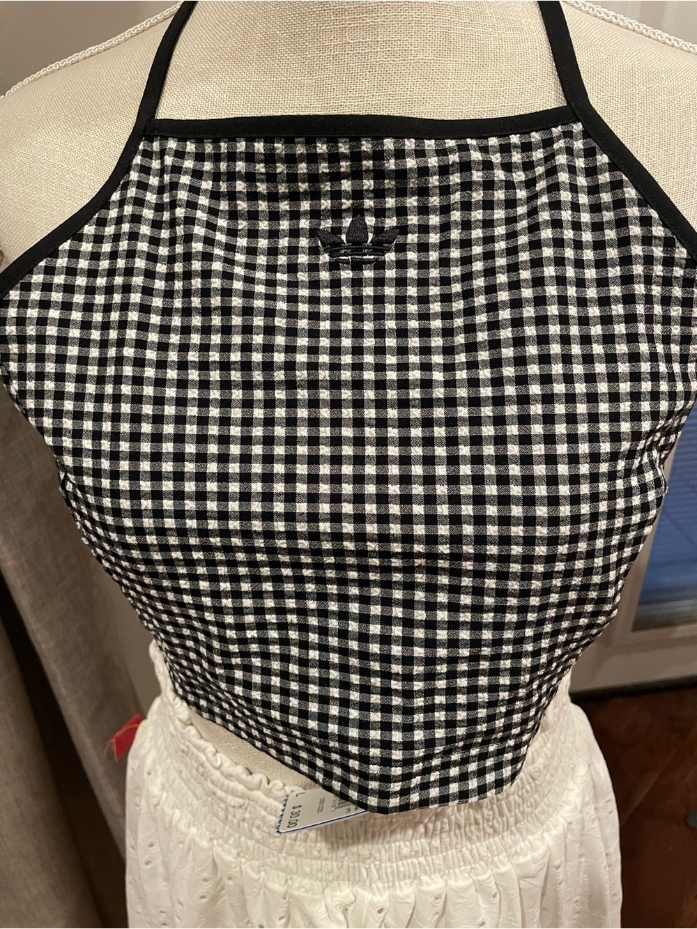 Adidas Black and White Gingham Halter Crop Top - Picture 4 of 10
